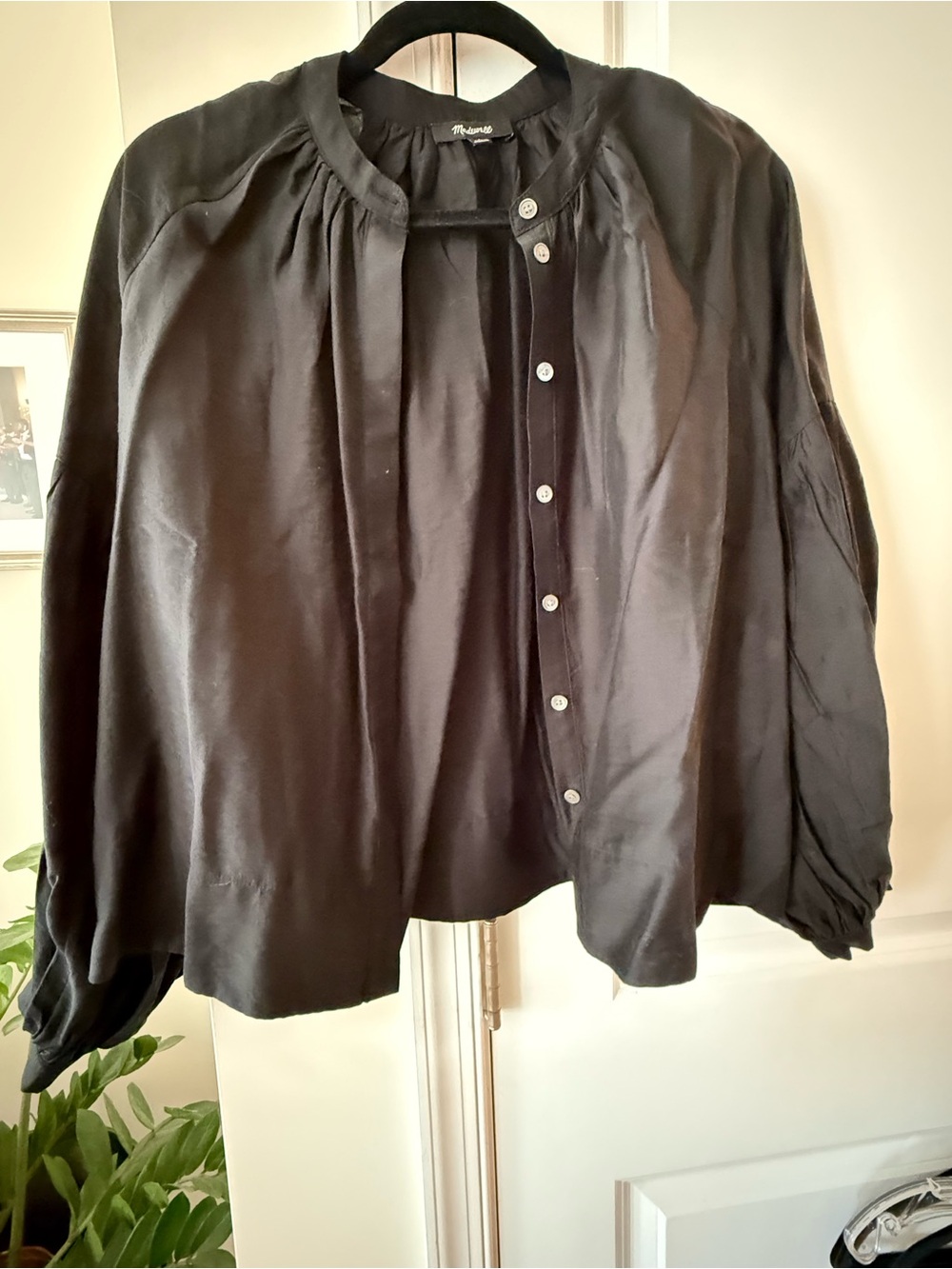 Madewell Black Button-Front Balloon Sleeve Shirt